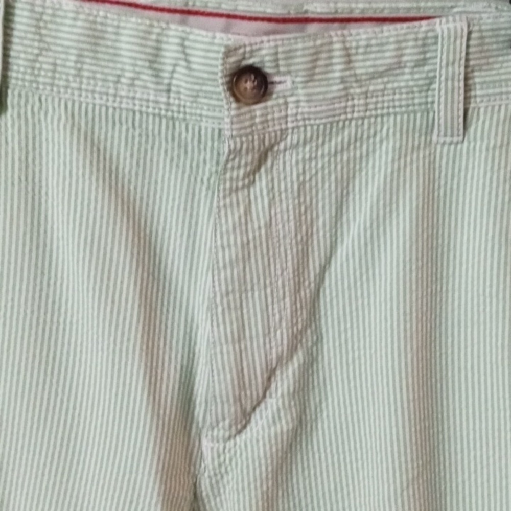 IZOD Flat Front Shorts sz 33, White & Green Strip, 100%cotton, Preowned - Picture 3 of 10